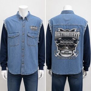 Biketoberfest 2008 Daytona Denim Sweatshirt Button-Up Shirt Jacket Men's L Moto